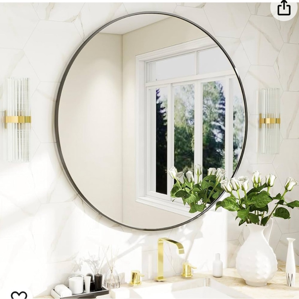 24” Round Black Trim Mirror